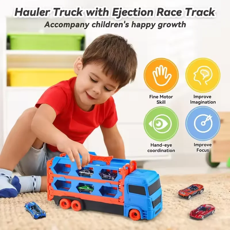 New Transport Truck Toy 65 Inch Foldable Car Carrier For Toddlers Kids Boys Girls Race Track Gift Vehicle For Preschool Playroom