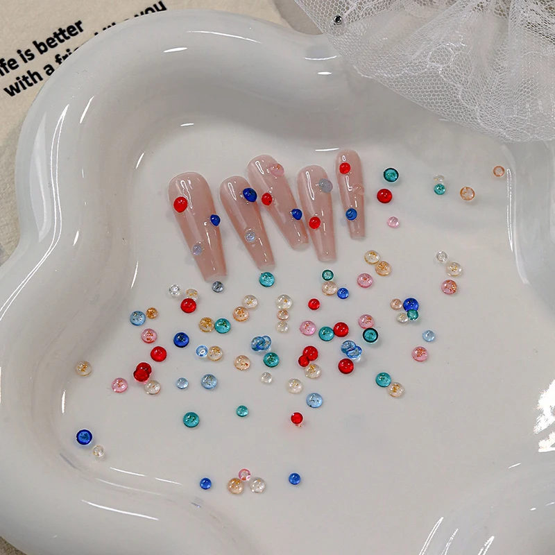 Candy Colored Semi-Circular Bubble Beads Mermaid Nail Rhines