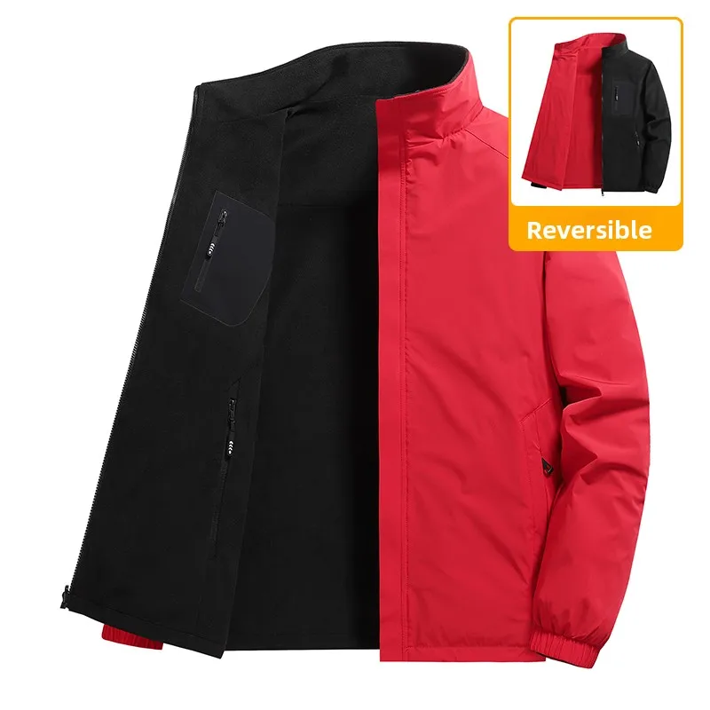 

Двусторонняя мягкая куртка с воротником на молнии, ветрозащитная, теплая, больших размеров, весна-осень, новинка, мужская одежда