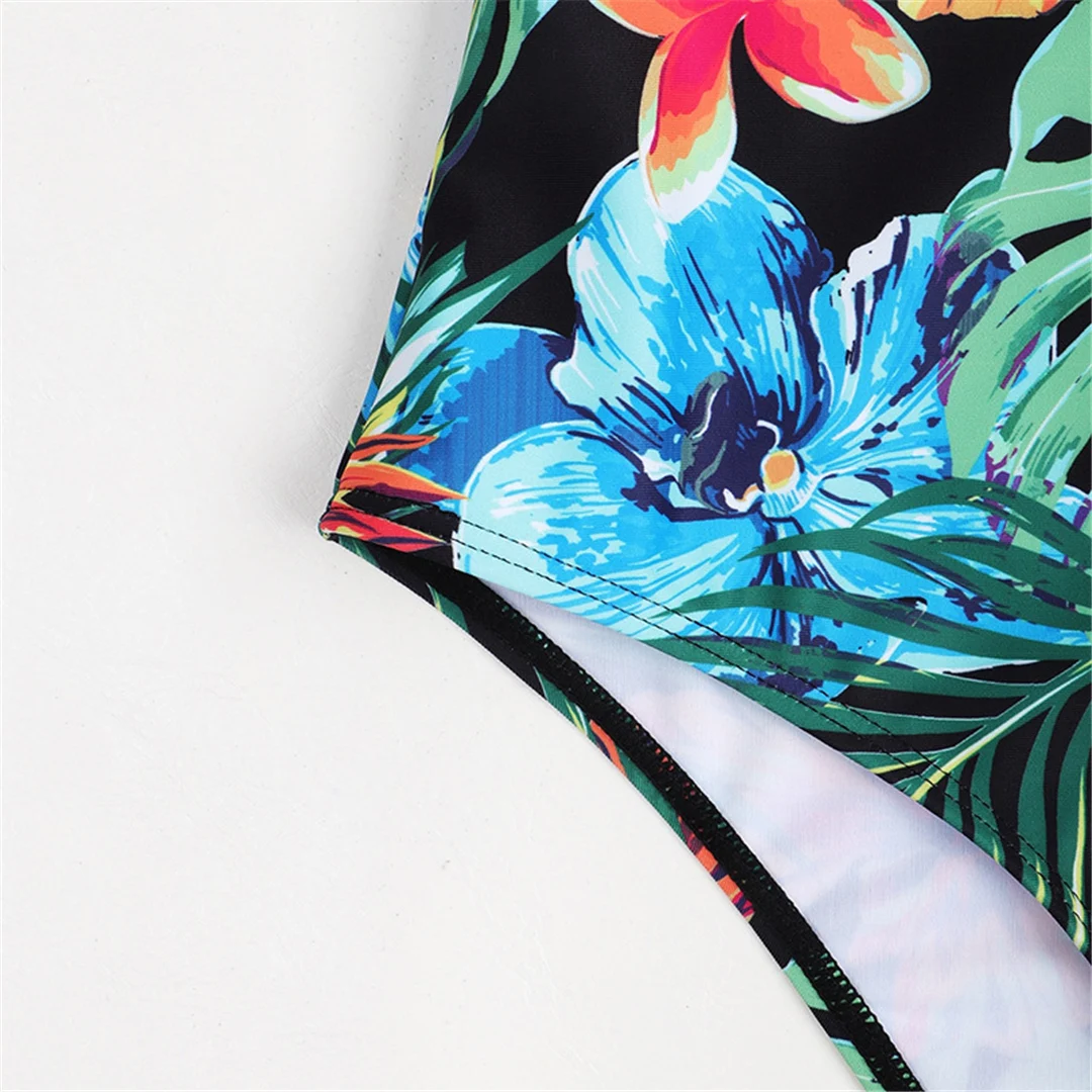 S - XL, mit Blättermuster, mit Bügel und integriertem BH, Damen-Badeanzug, einteiliger Badeanzug, Damen-Monokini, Badebekleidung, Badeanzug, Modell V5466. – Detail 13