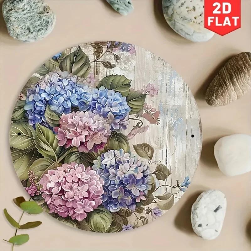 2D Flat, Vintage Hydrangea Metal Wall Decor - 20cm/8