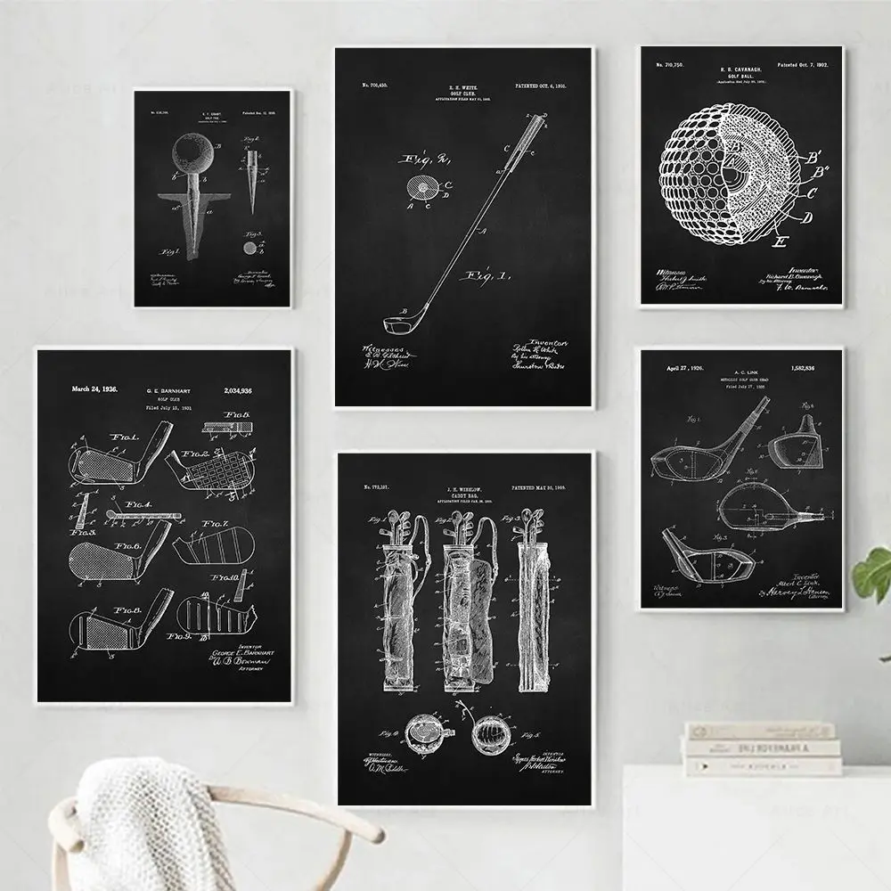 Vintage Golf Patent Prints Gift Game Room Decor Golf Sand Wedge Blueprints Sport Poster Canvas Painting Man Cave Room Decoration