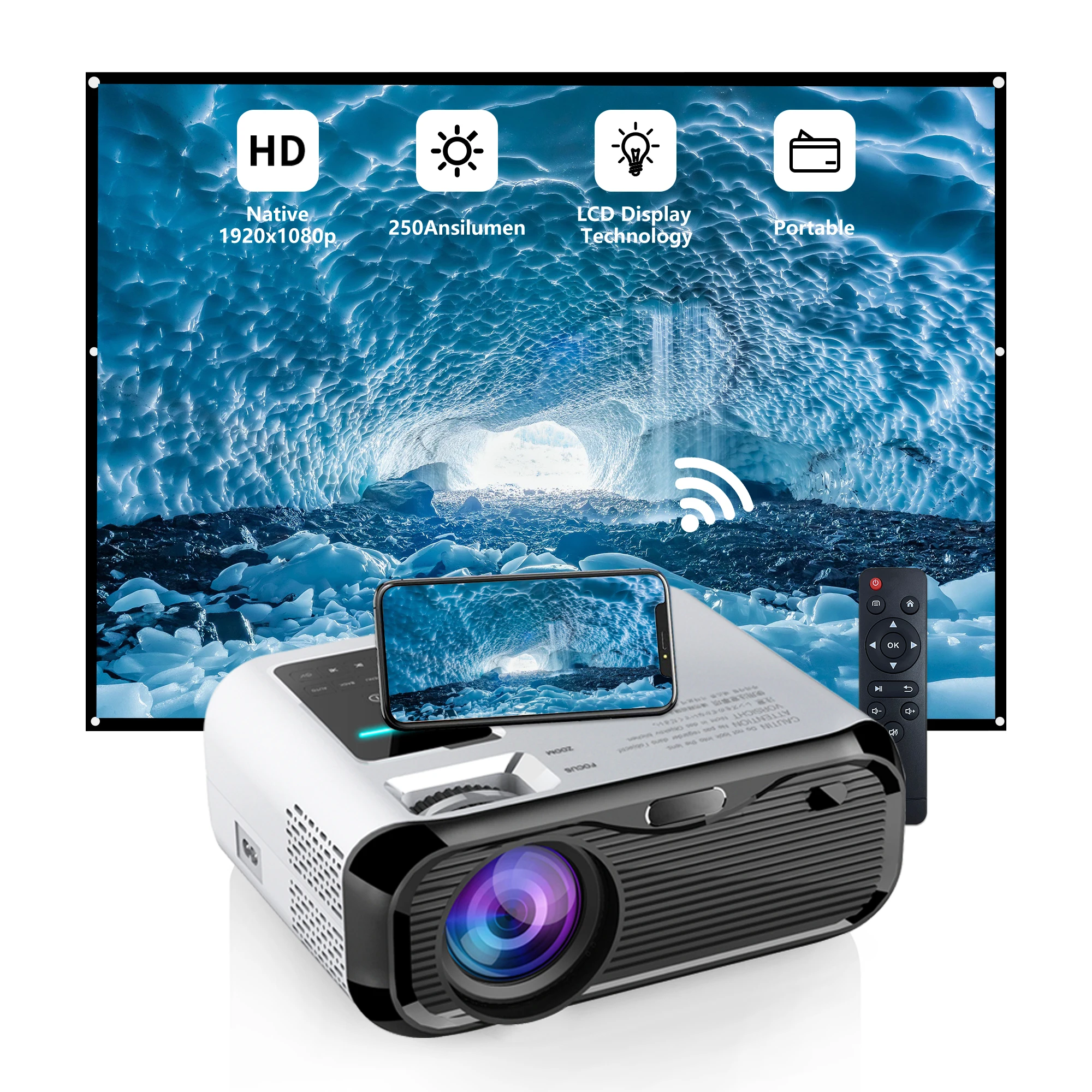 Full HD Manual Focus Keystone LCD Projector With Smart Mirror Screen Supports 4K 1080p Full HD Manual Focus Keystone LCD Projector With Smart Mirror Screen Supports 4K 1080p