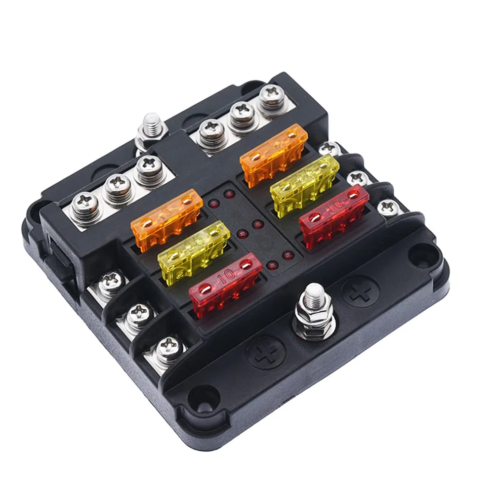 6 Way Fuse Box Holder With 6 Way Blade Fuse Holder Block & Warning Indicator  12V~24V Power Distribution Panel Board