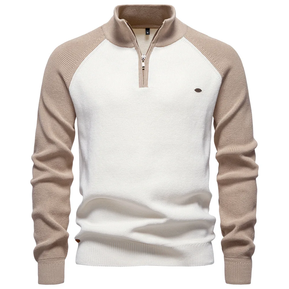 Autumn Winter Stand Collar Half-Zip Sweater Men's Solid Long Sleeve Casual Streetwear