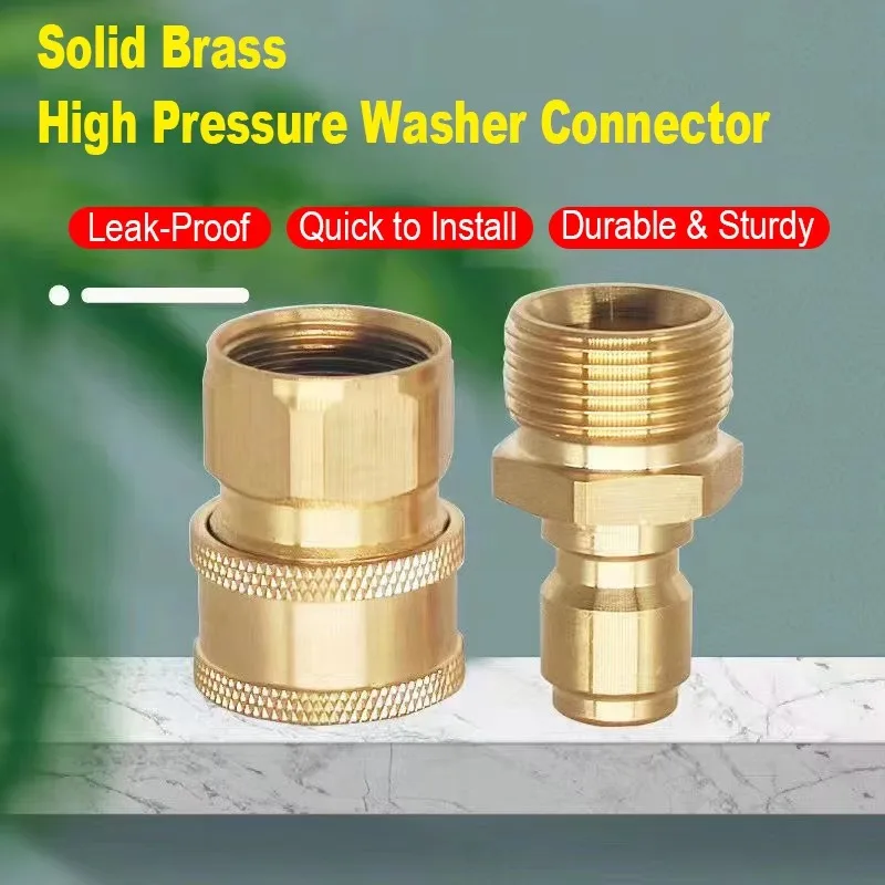 M22 14/15mm auf 1/4" & 3/8" Messing Hochdruck-Schnellkupplung, Wasserpistolen-Adapter für Autowäsche & Gartenbewässerungsschlauch – Detail 6
