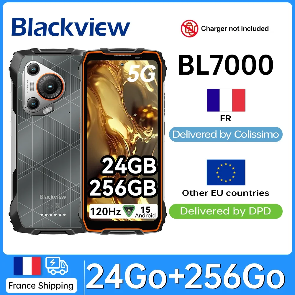 BLACKVIEW BL7000 [بدون شاحن الاتحاد الأوروبي] 5G AI هاتف ذكي متين 24 جيجابايت (8 + 16) 256 جيجابايت "6.78 هرتز 7500 مللي أمبير 33 وات NFC أندرويد 15