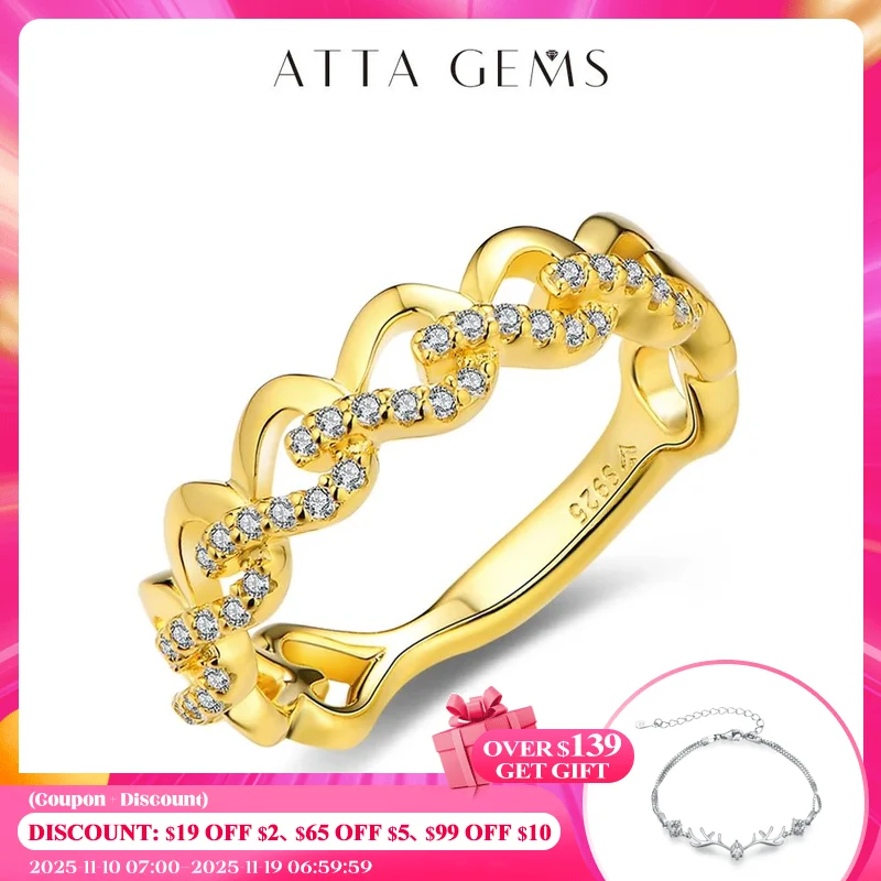 

Attagems D VVS1 Moissanite Rings S925 Sterling Silver Yellow Gold Plated Christmas for Women Men Sparkling Wedding Fine Jewelry