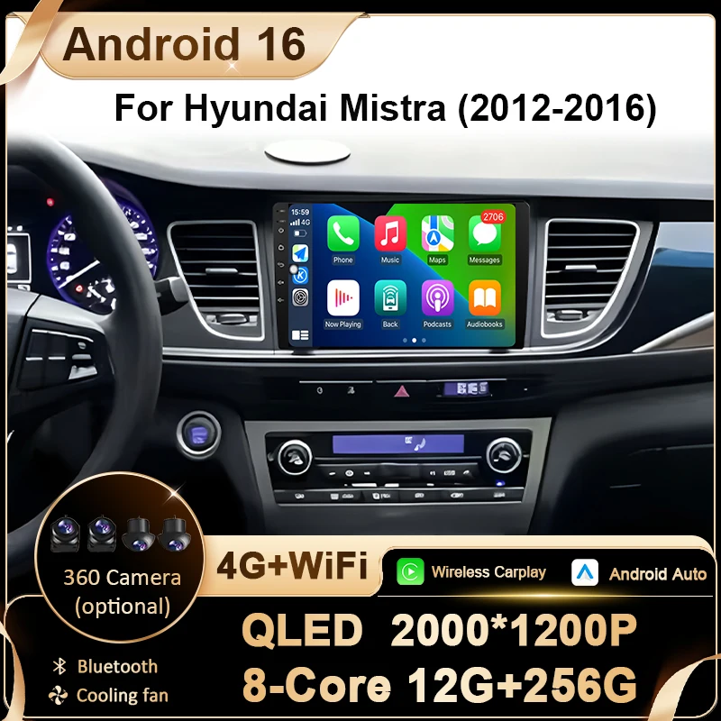 Android 16 Auto For Hyundai Mistra 2012-2016 Car Radio DSP Wireless Carplay Auto WIFI 4G Video QLED Multimedia GPS Navigation