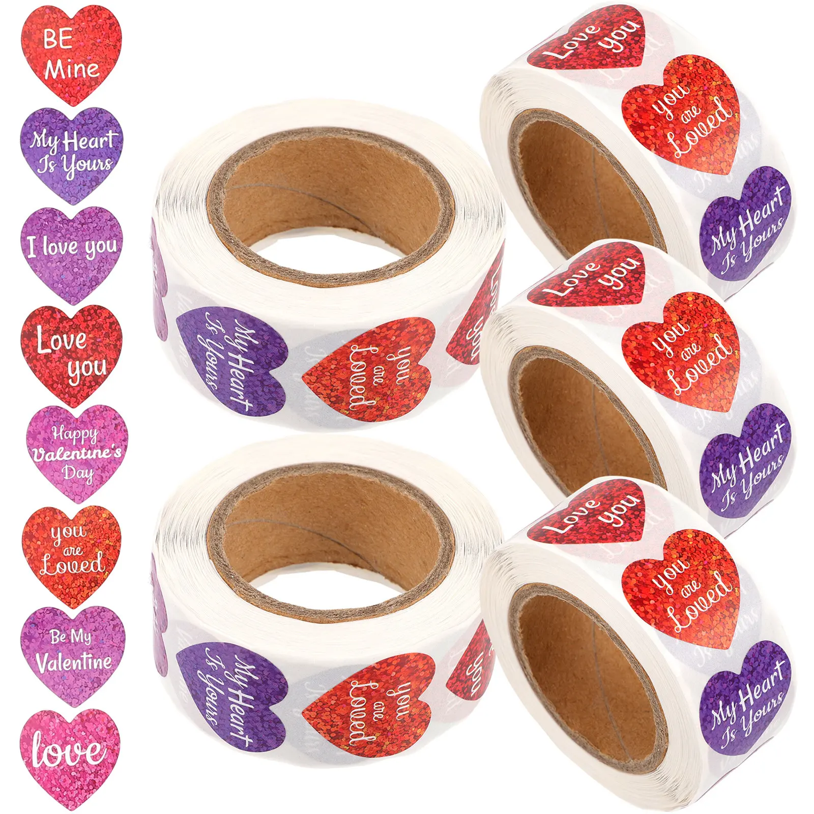 

5 Rolls Valentine Stickers Heart Shape Sealing Stickers Gift Packaging Labels for Wedding Party Envelope Decor