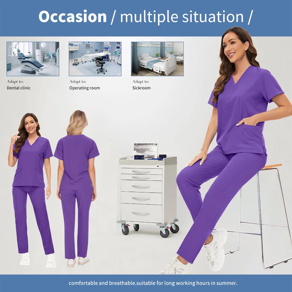 Niaahinn Nursing Work Clothes Dentist Medical Uniforms Men Women Beauty Salon Costume Nurse Workwear Doctor Surgical Tops Pants