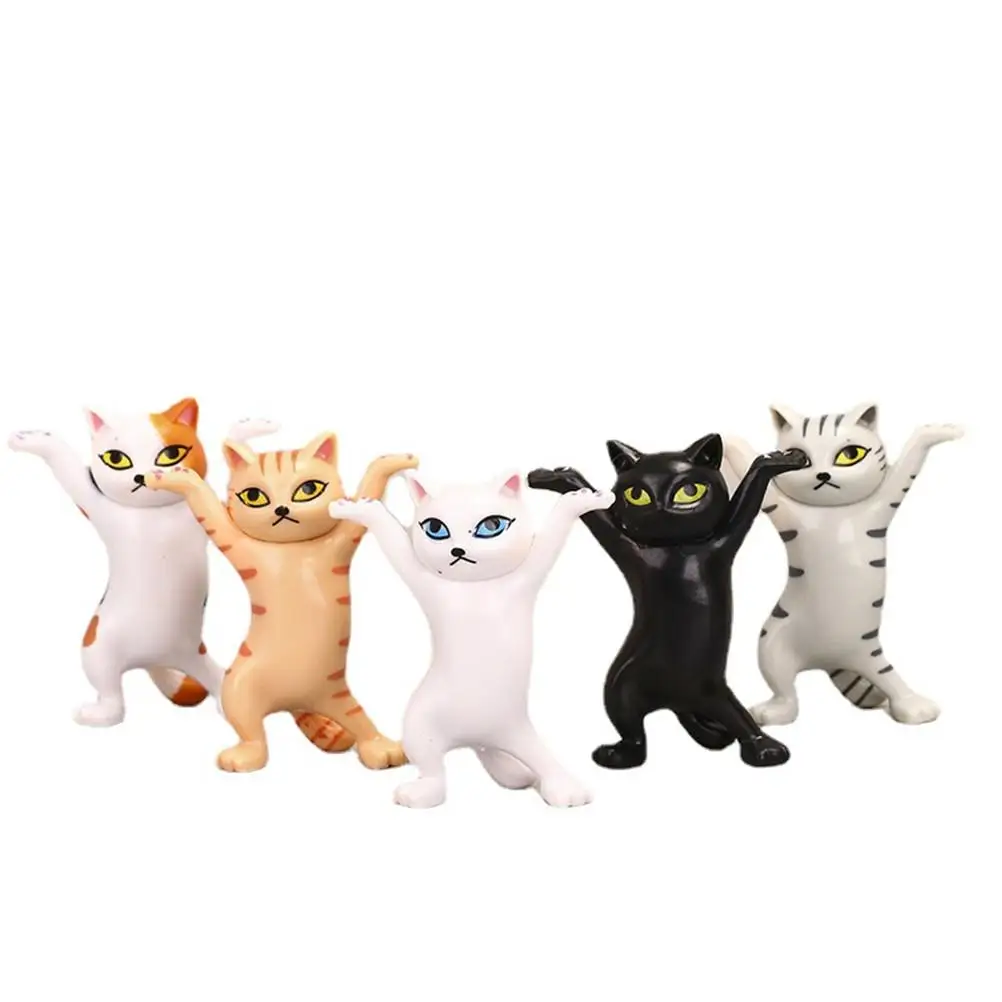 5 pezzi di figurine di gatti carini - Anime che sollevano le mani, ornamenti di gatti danzanti per la sala studio, la cameretta dei bambini