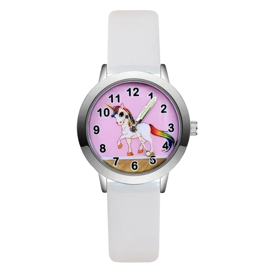 Fashion Cartoon Rainbow Children's Kids Student Girls Boys Quartz Leather Nylon Strap high end Brand Watch Factory Wholesale