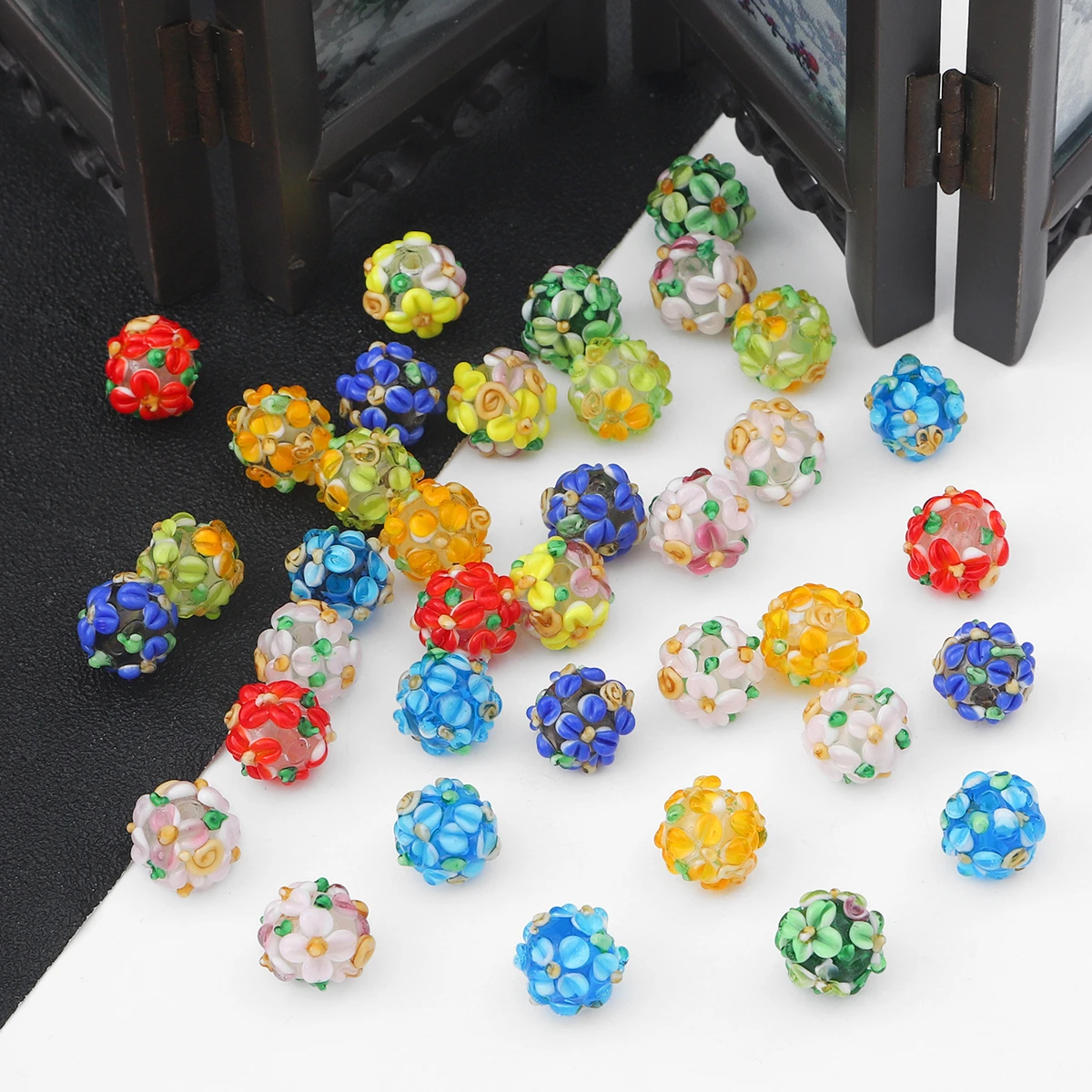 

1pcs 12mm Handmade Lampwork Glass Bead with Flower Design for Women's DIY Jewelry Making - Bracelet & Earrings Rondelle Faceted