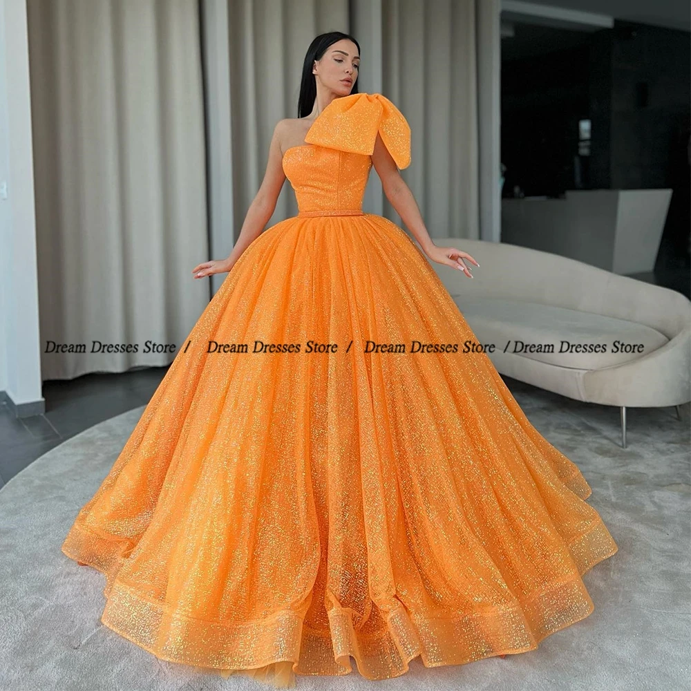 

Orange Strapless Prom Gowns with A Big Bow Organza Evening Dresses Women's Dress 2024 New Sleeveless Gown Zipper Vestidos De Fie