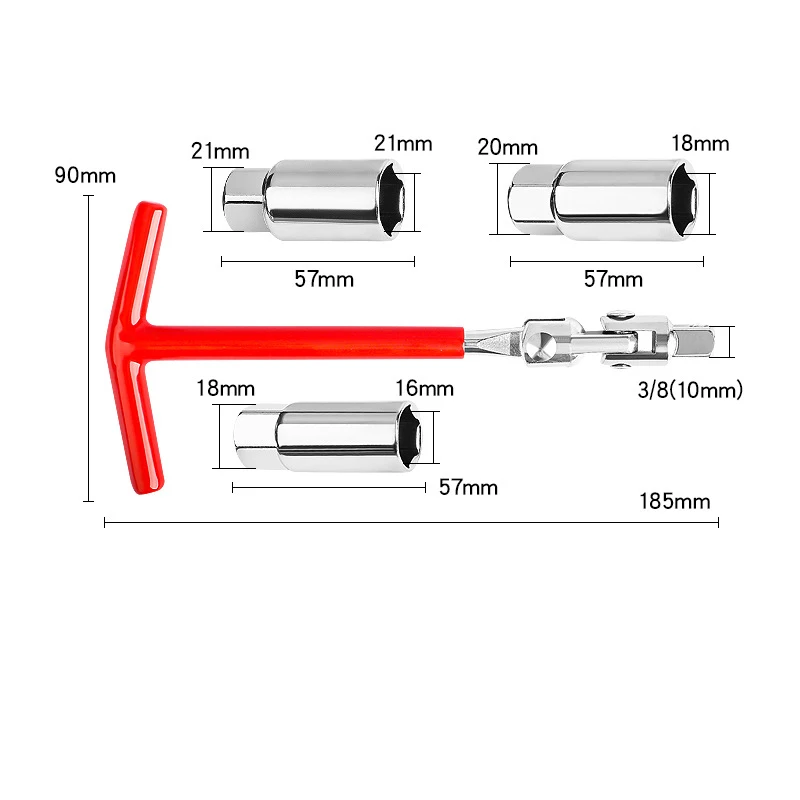 4PCS T Handle Wrench Socket Removal Tool Set 16mm 18mm 21mm Motorcycles Lawn Mowers Rotation Spark Plug Removal Hand Tools