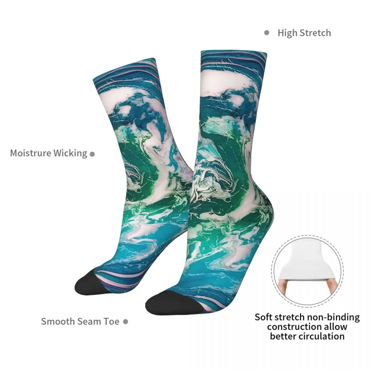 Oceanic Swirls Abstract Blue Marble Socks Harajuku Stockings All Season Long Socks Accessories for Unisex Birthday Present