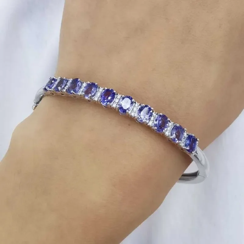 SACE GEMS New Certified 4*5mm*10pcs Natural Tanzanite Bracelets 925 Sterling Silver 18cm for Women Engagement Party Fine Jewelry