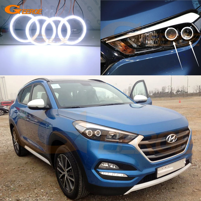 لشركة هيونداي توكسون TL TLE 2015 2016 2017 2018 ممتاز ضوء النهار الترا برايت COB Led عيون الملاك عدة خواتم هالة