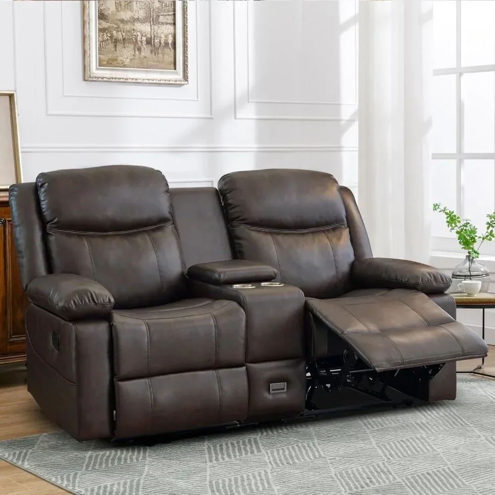 Loveseat Recliner, Reclining Loveseat with Console, Double Reclining Loveseat, 2 Seater Manual Reclining Couch for Living Room