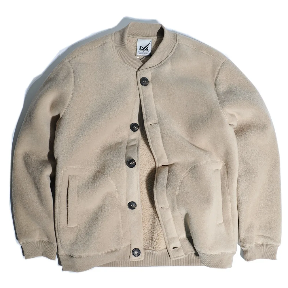 Plucked American Retro Baseball Collar Imitation Lamb Wool Jacket Cardigan Fleece Warm Casual Cotton Coat