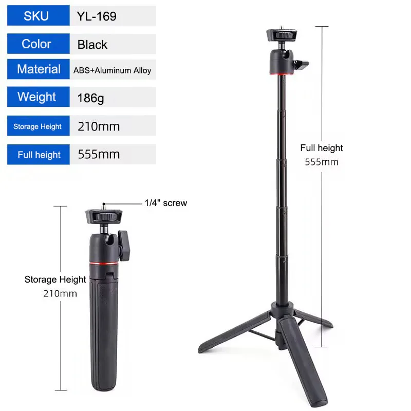 PyroGraphy Desktop Extension MINI Tripod Selfie Stick Bracket with 360°Rotation Ballhead Mobile Phone Clamp&Magsafe Docking Base