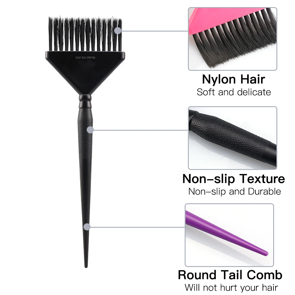 Beauty Salon Hair Tinting Dye Brush Black Nylon Bristle Anti-slip Tail Handle Hair Coloring Tools Design In Large Size