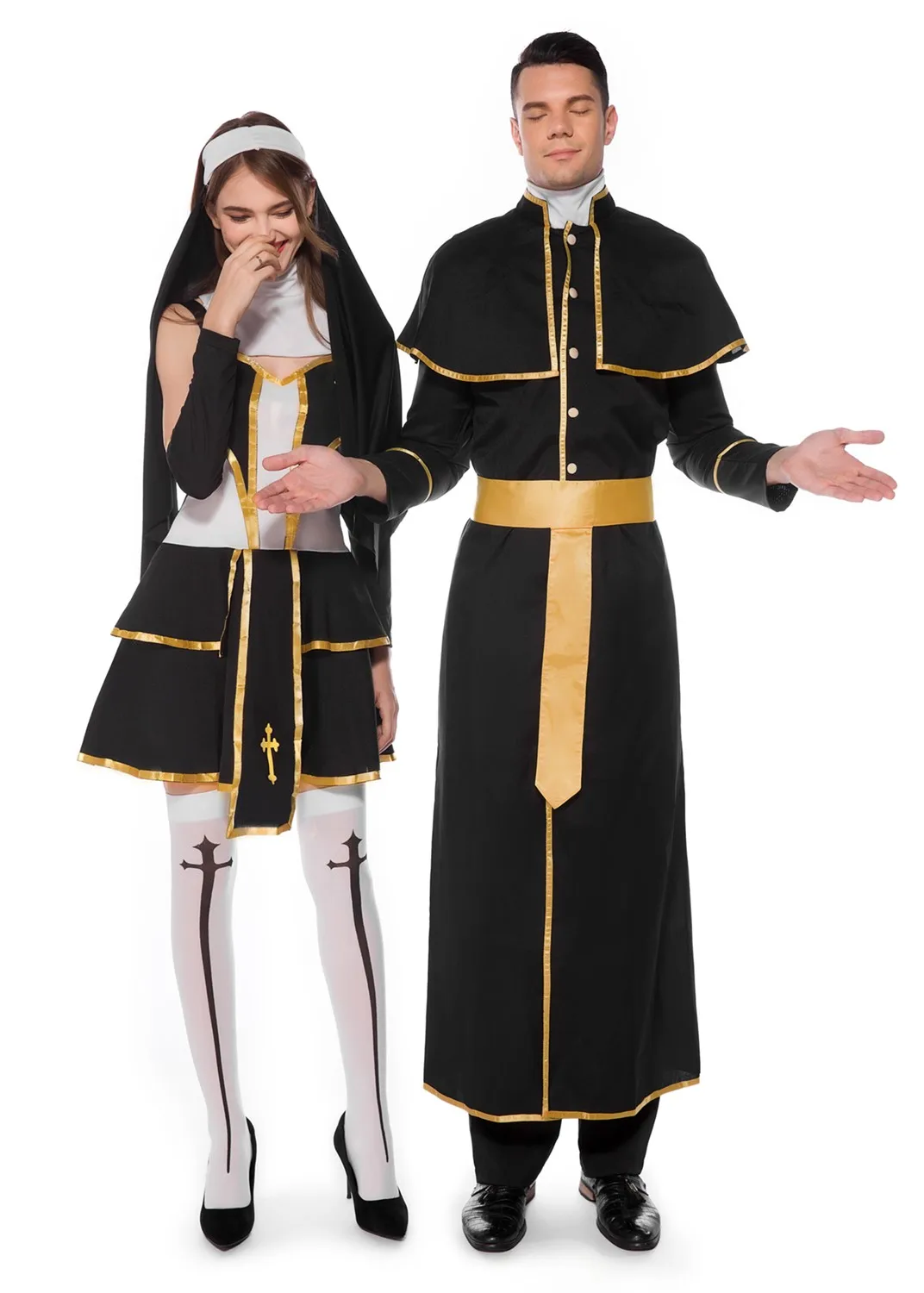 Halloween Carnival Nun Priest Missionary Couple Role Play Costume Masquerade Horror Evil Priest