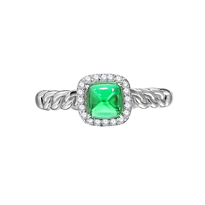 Light luxury green sugar tower 925 silver simple ring inlaid with high carbon diamond temperament versatile for women