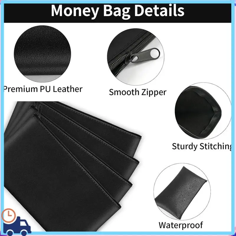 

Latest Money Pocket With Zipper 11 X 6.5 Inch PU Leather Cash Bag, Safe Bank Pocket For Coins, Bills, Checks,Cosmetics, Tools A