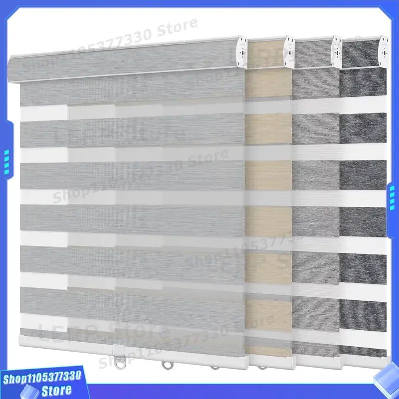 Smart WiFi Electric Zebra Blinds Double Layer Blackout Curtain for Bedroom Window Remote Control Durable Luxury Fabric Shade