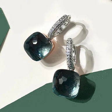 100% 925 Sterling Zilver Snoep Stijl 21 Kleuren Roze Wit Blauw Groen Zwart Geel Crystal Drop Earring Voor Vrouwen Fijne Sieraden