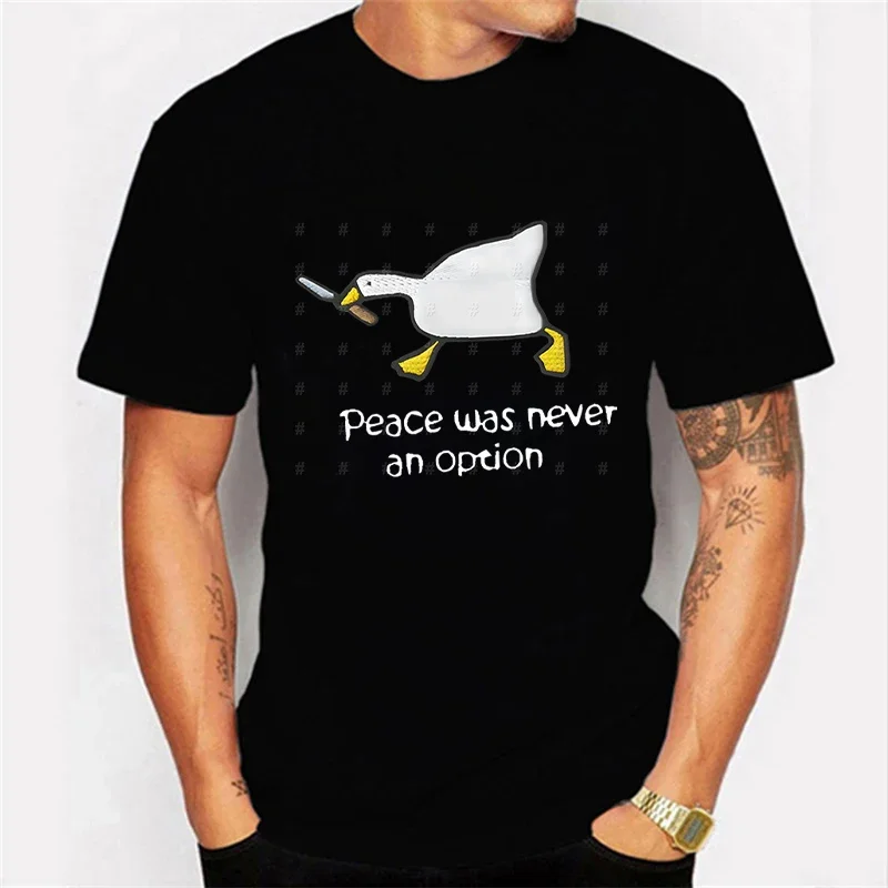 Peace Was Never An Option Print T Shirts for Men Clothes Goose Cartoon Women Men Clothing Short Sleeve Anime Unisex Tee Shirts