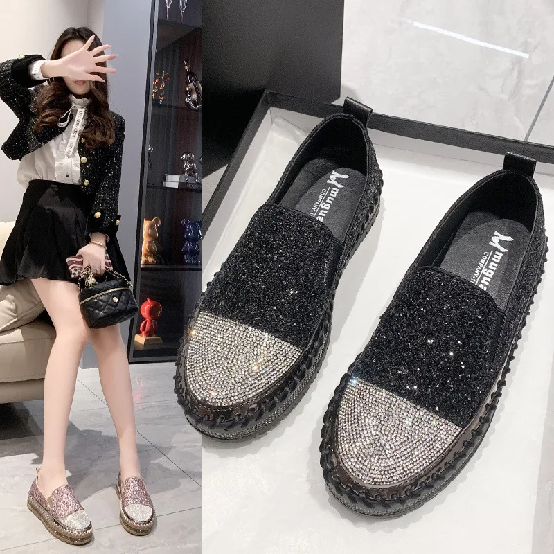 Womens Loafers Shoes Mixed Colors All-Match Round Toe Slip-on Crystal Clogs Platform Female Footwear Casual Sneaker Modis Summer