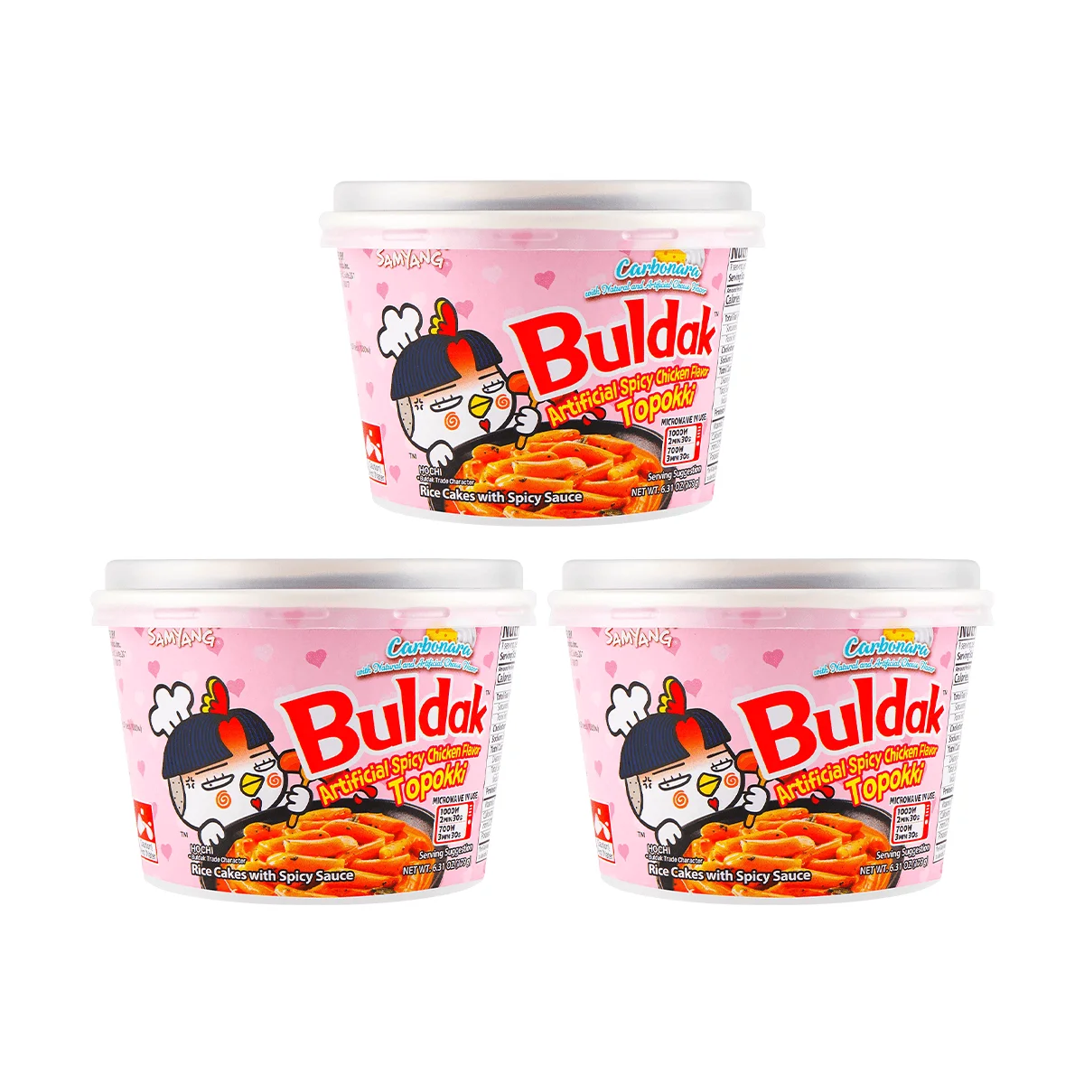 Coreano Buldak Carbonara Topokki-Frango Picante e Sabor Queijo, 6,31 oz * 3PCs * 2 Pacotes, 6 PCs