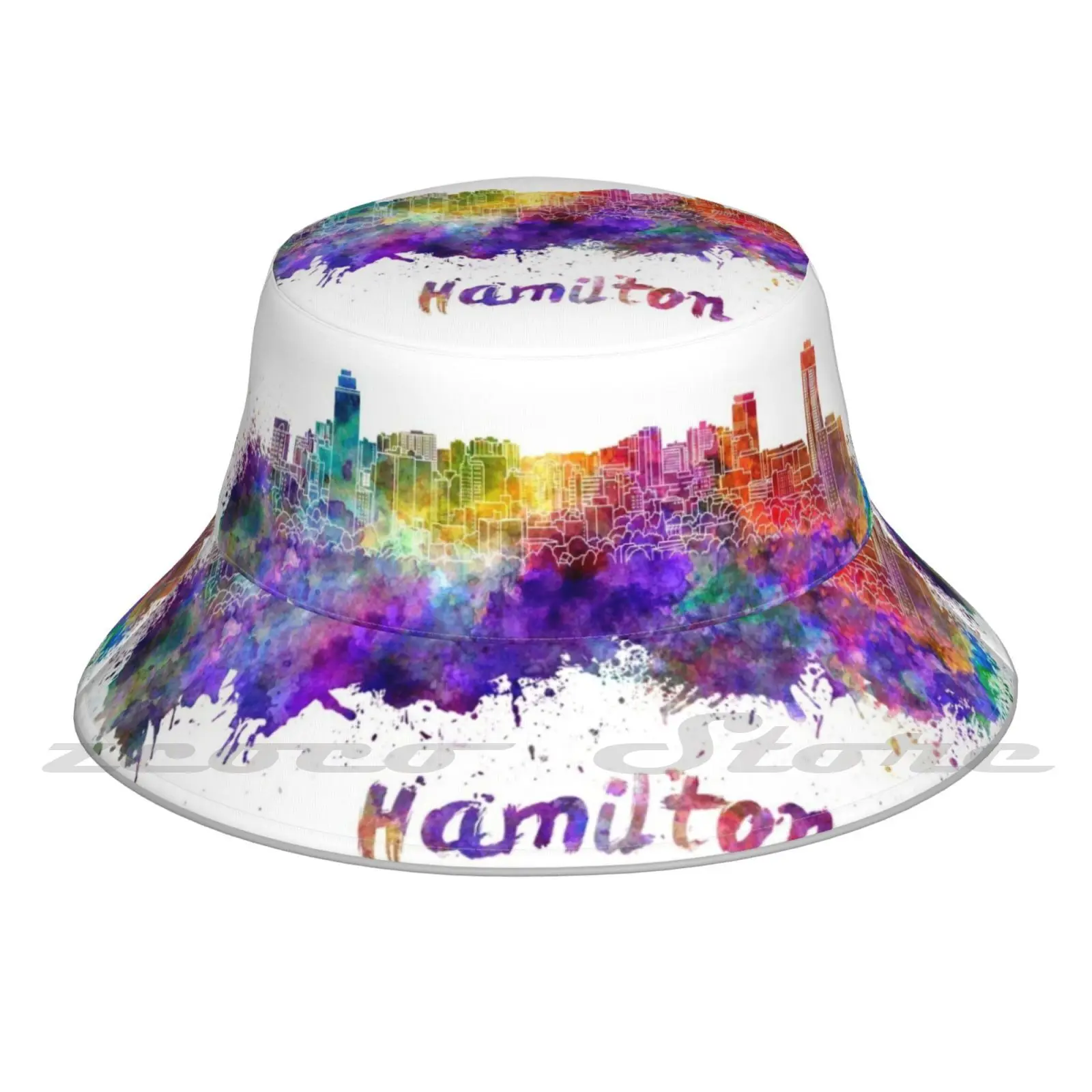 Skyline In Watercolor Bucket Hat Outdoor Sports Breathable Present Fashion Cap Skyline Canada Ontario North America Watercolor