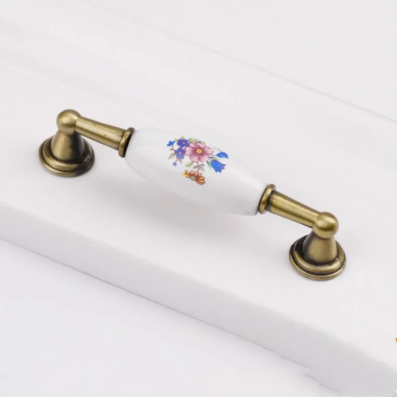 Retro Ceramic Door Handles Chinese style European Antique Furniture Handles Drawer Pulls Kitchen Cabinet Knobs and Handle