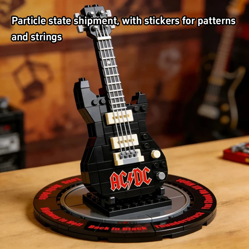 Guitar Building Block Model Rock Band Assembly Ornament Electric Guitar Bricks Kit Diy Desktop Display Decor Music Themed Gift