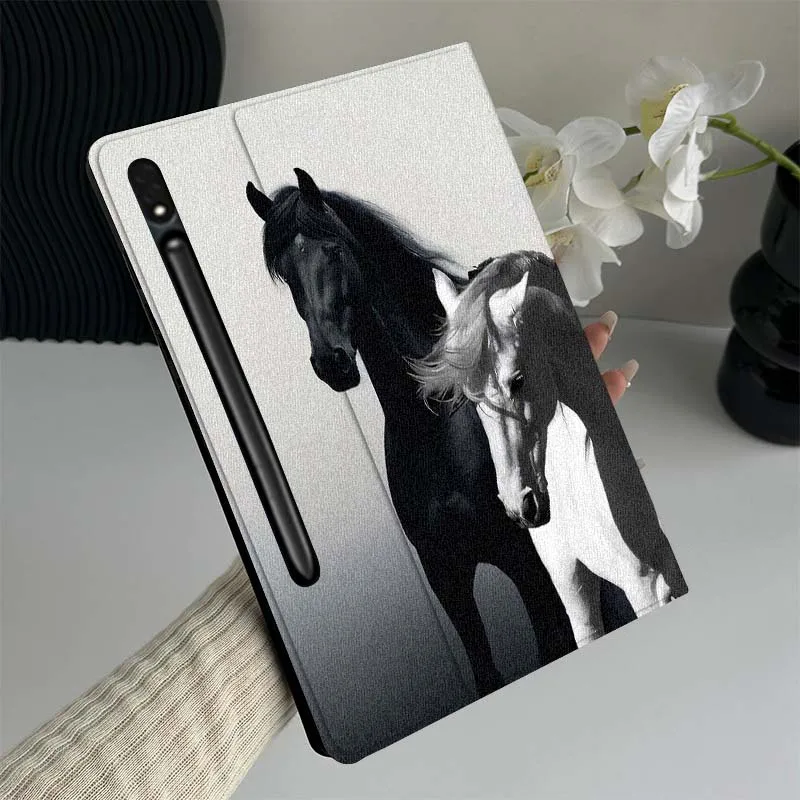 

Black White Horse Portrait Gift Tablet Case For Samsung Galaxy Tab S7 S8 S9 S10 FE Lite