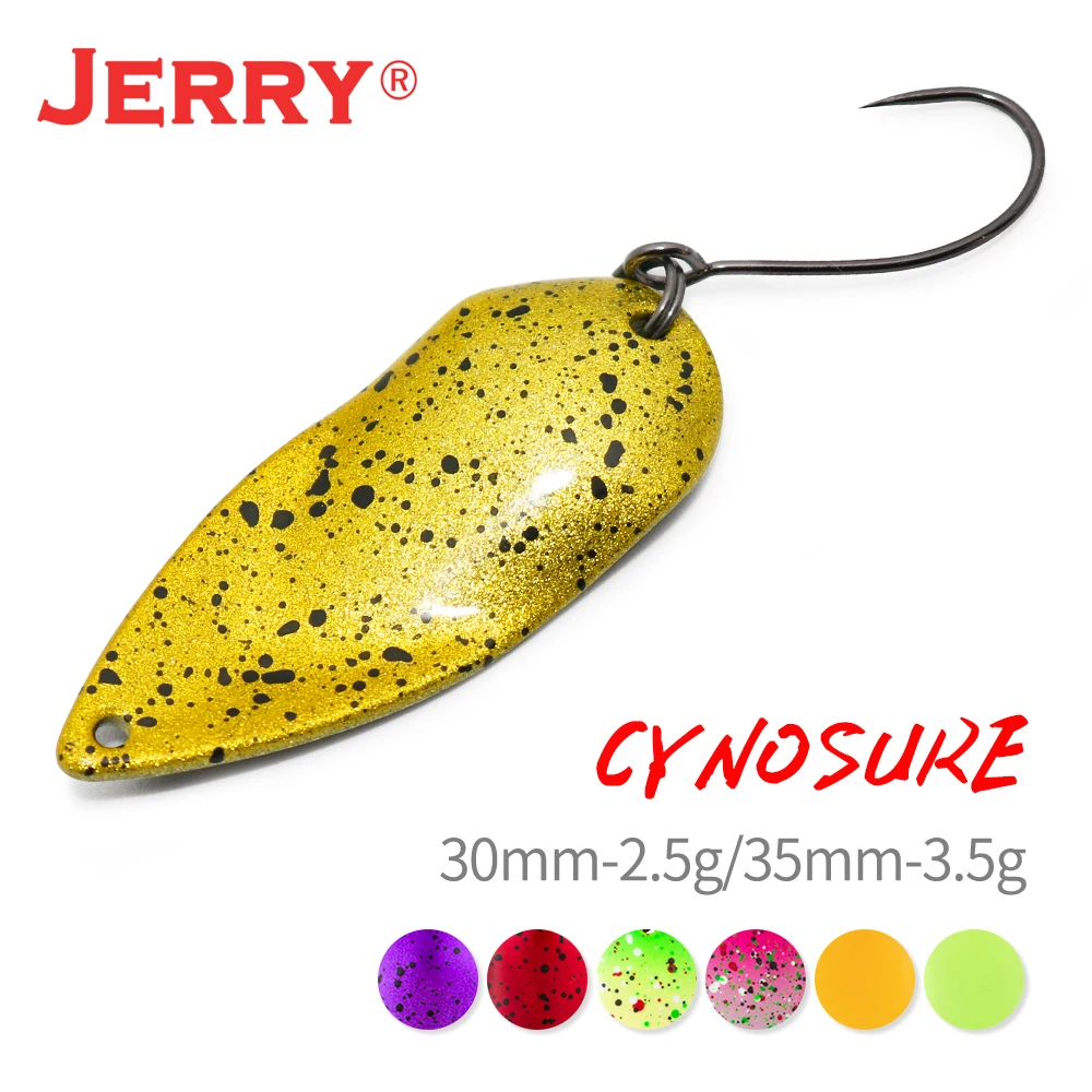 Jerry Cynosure 2.5g 3.5g Brass Wide Micro Area Trout Spoons UV Colors Single Hook Fishing Lures Glitters Spinner Freshwater Bait