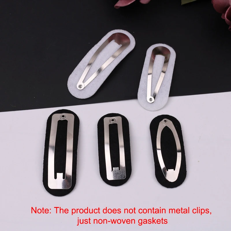 100PCS Oval Non-woven Tear Drop Snap Clips Spacers Rectangle Felt Pads Patches DIY Handmade Hairpin Jewelry Materials