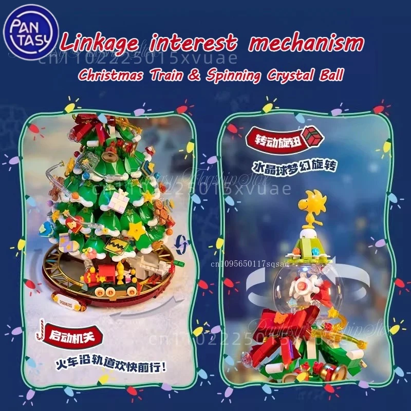 

Строительные блоки Снупи, аниме, мультяшная рождественская елка, коллекционирование, образование, сборка игрушки, украшение для рабочего стола, модель, Рождественский подарок