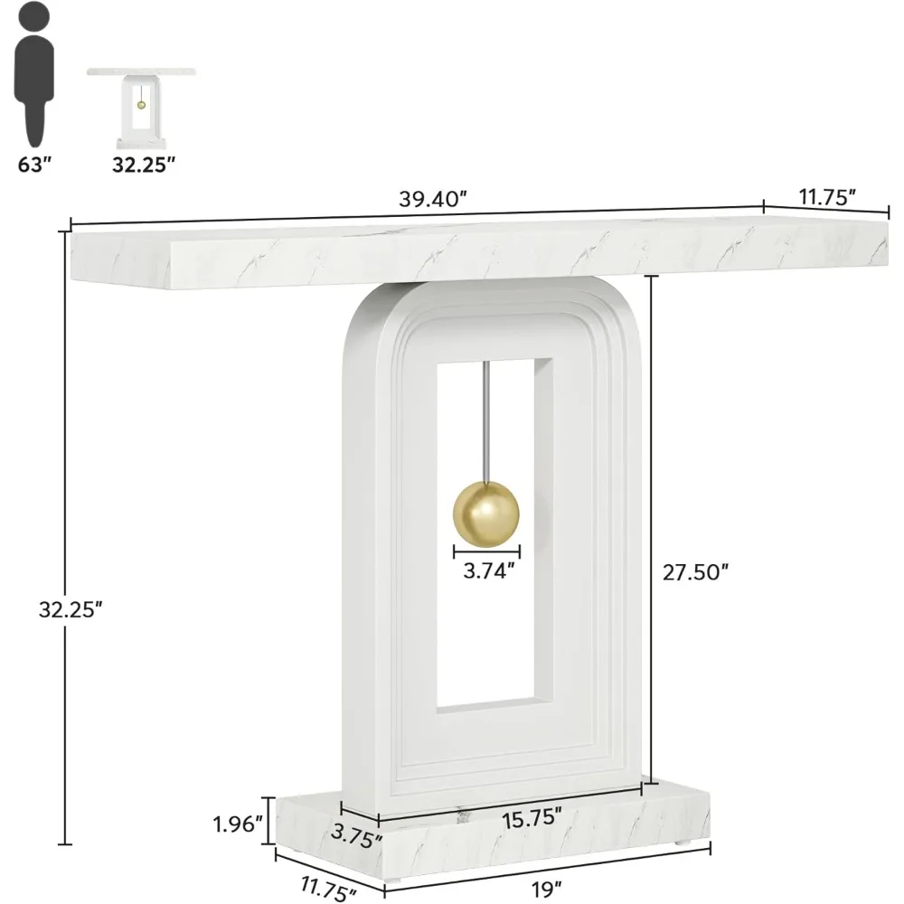 40 Inches Narrow Modern Console Table with Pendulum Shape Base, Contemporary Wood Accent Table for Living Room