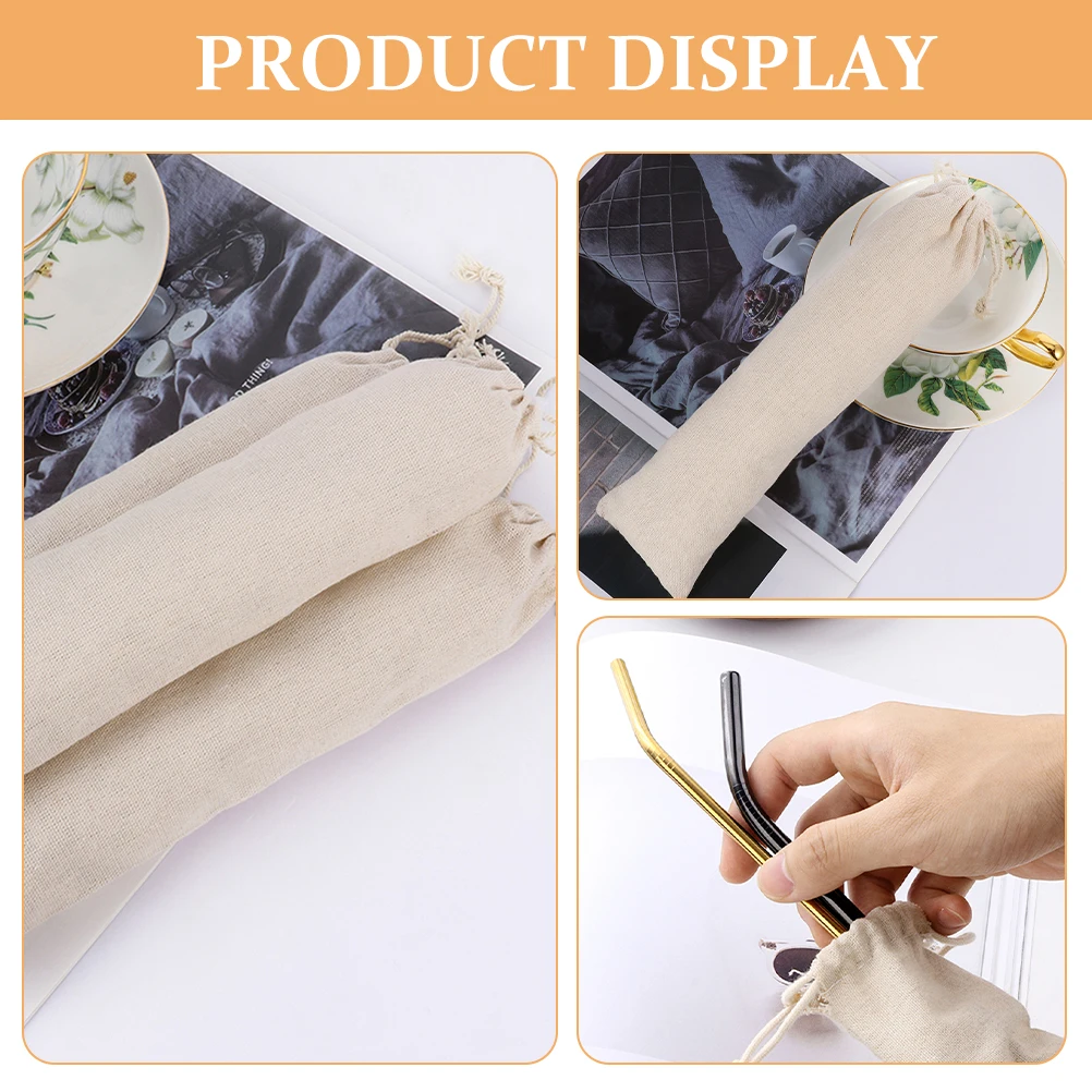

10pcs Cutlery Storage Bag Reusable Cotton Linen Drawstring Portable Case Straw Bags Tableware Pouch Travel Picnic Camping