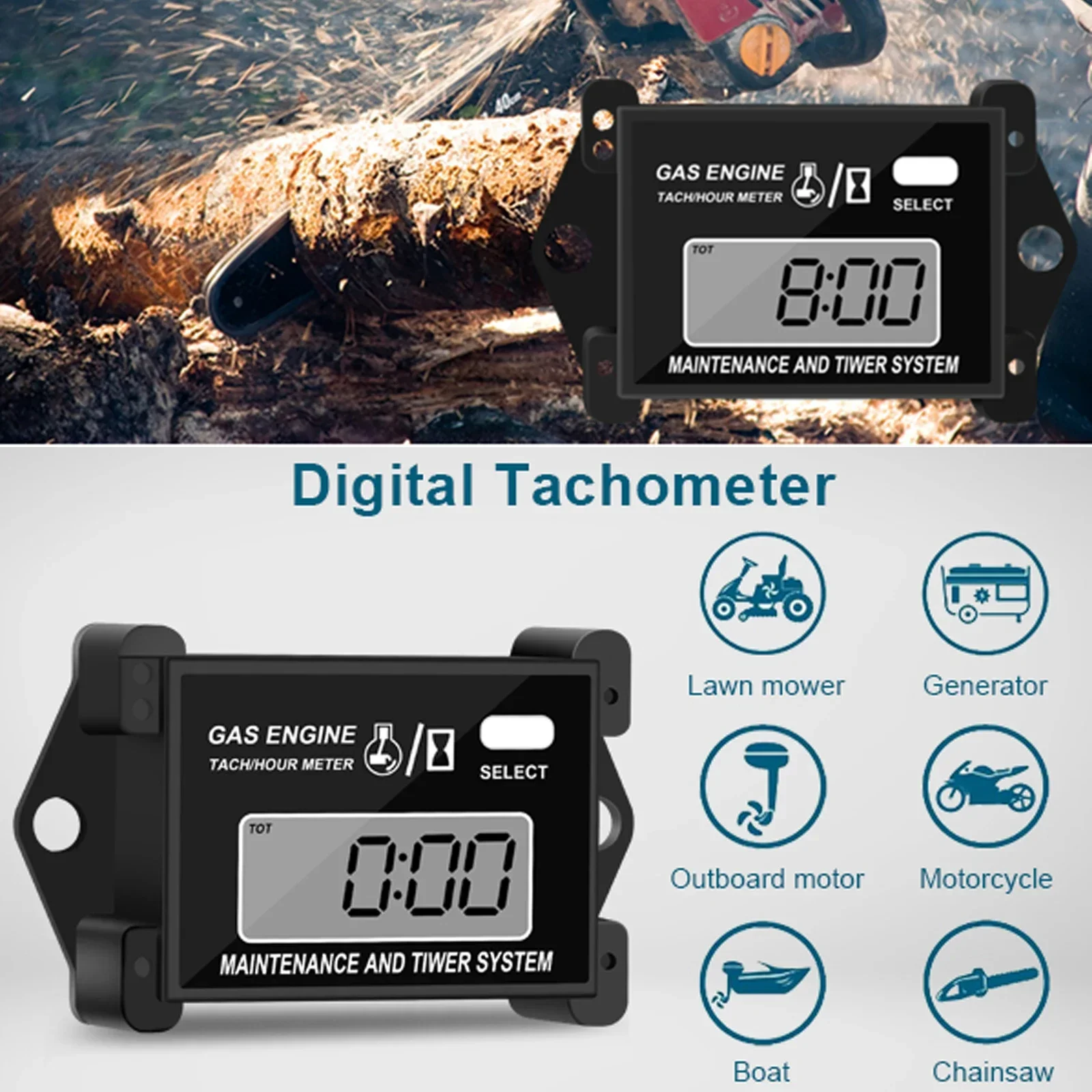 30000rpm Digital Tiny Tachometer Tach Hour Meter Total Time, Job Timer,RPM Counter, Count Down SVC for Go Kart/Lawn Mowe/Othersr