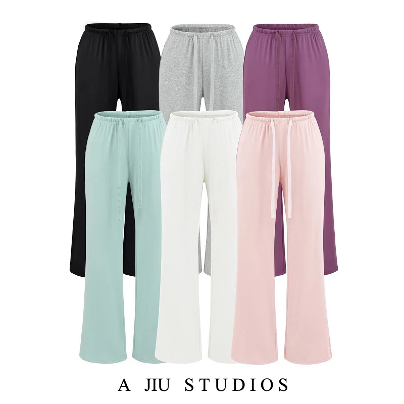 

Low Waist Drawstring Wide Leg Casual Pants Summer Thin Model Walking Pants Straight Cut Loose Fit Slimming Trousers for Women