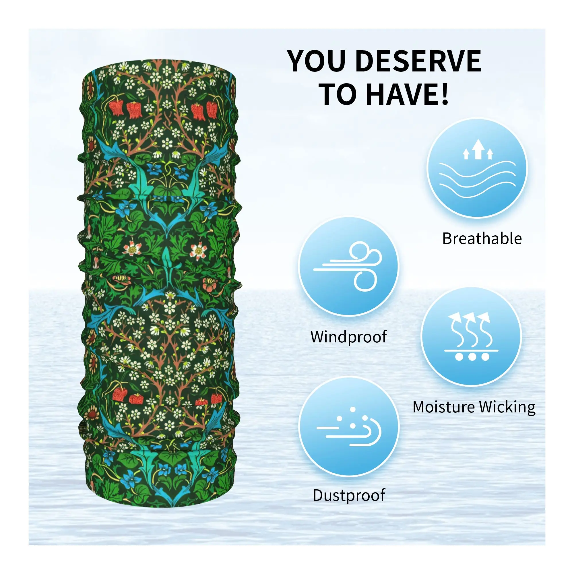 ويليام موريس نمط نسيج الأزهار باندانا الرقبة الجراب مطبوعة التفاف وشاح متعدد الوظائف قناع الوجه المشي لمسافات طويلة الصيد للجنسين الكبار