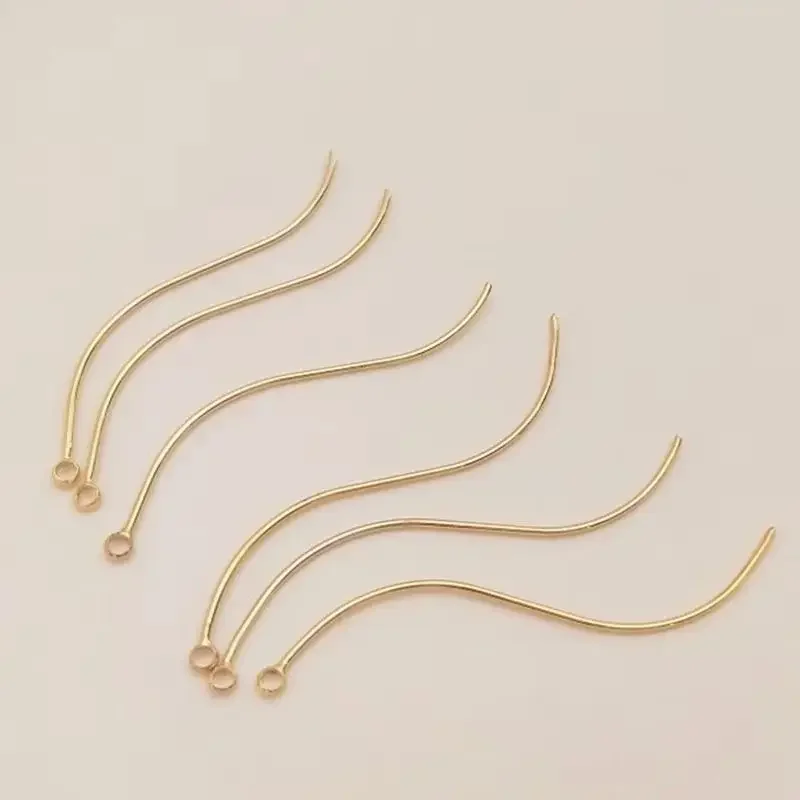 Forma de S lisa chapada en oro de 14K con anillo de elevación, colgante de un solo anillo de nueve agujas, varilla colgante para oreja, accesorios DIY