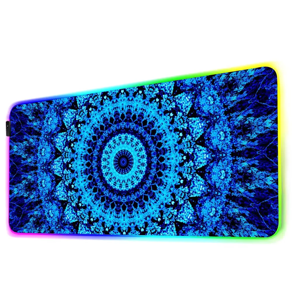 Mandala arte papel de parede mouse pad rgb gaming mousepad grande led tapete de mesa do computador luminoso mouse pad grande teclado tapetes de mesa
