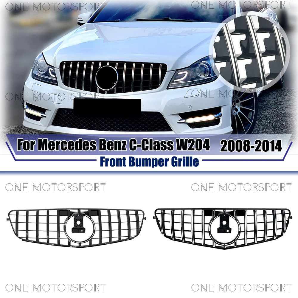 

Black For Mercedes Benz C-Class W204 2008-2014 C250 C280 C300 C350 GTR Style Upper Grille Chrome Silver Front Bumper Grille